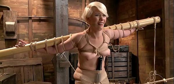  Blonde slave in strict rope bondage